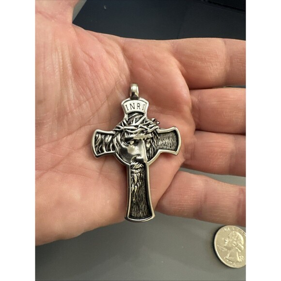Jesus Cross Pendant Stainless Steel 24 Inch Chain Necklace Christ Vintage - Picture 5 of 6